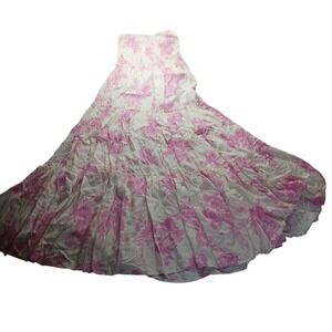 Abel The Label Floral Maxi Dress Shirred Bodice Pink White Tiered Resort M NWOT